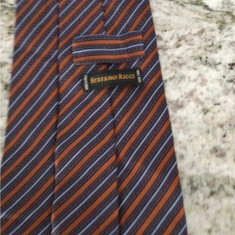 Stefano Ricci Orange and Blue Diagonal Stripe Silk Tie
